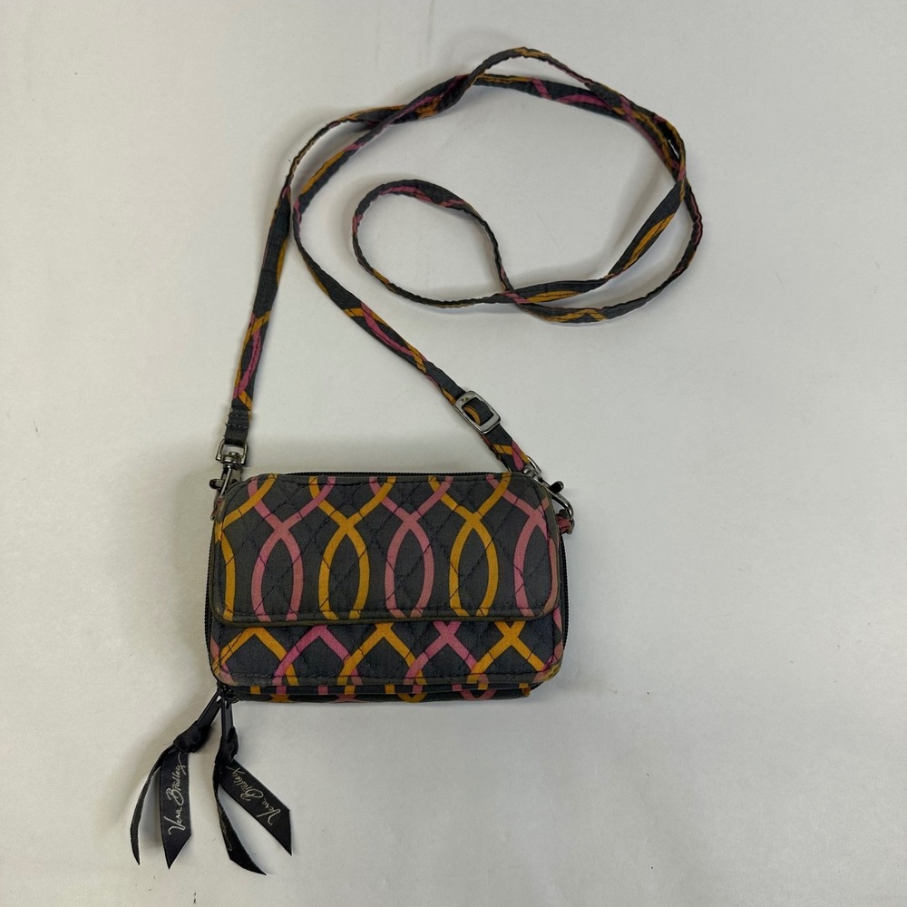 Vera Bradley Jazzy Swirls All in One Crossbody Wallet Bag Gray Pink Orange 14568